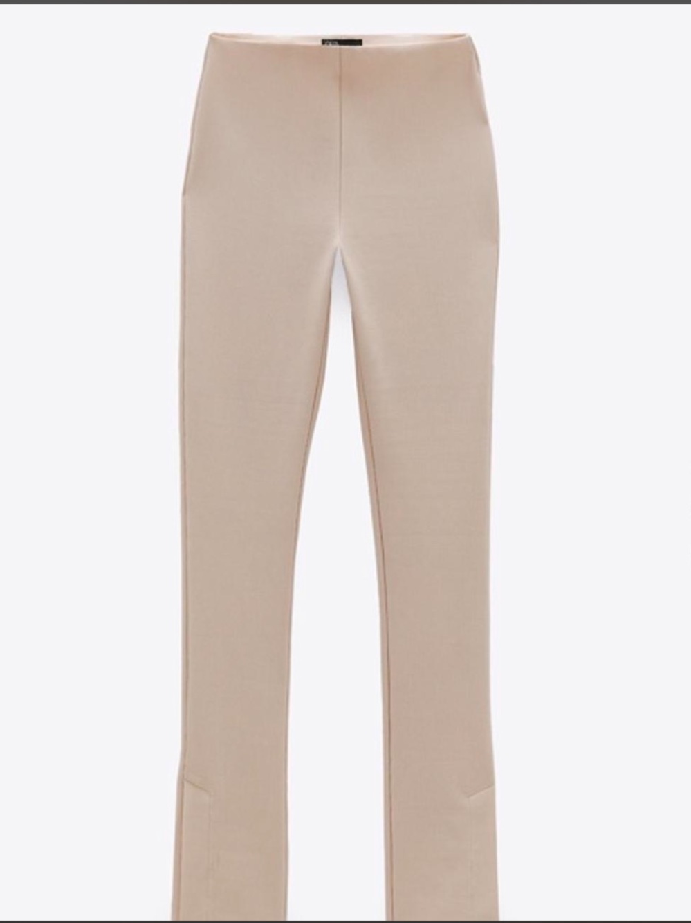 Zara Ottoman Leggings High Rise Split Hem Taupe Beige Sz XL Business Chic Casual